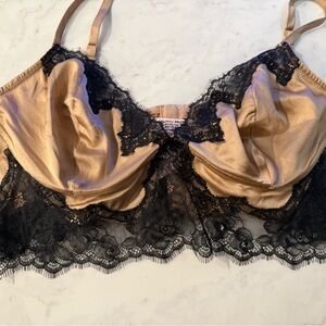 Victoria’s Secret Silk Beige and Black Lace Bralette